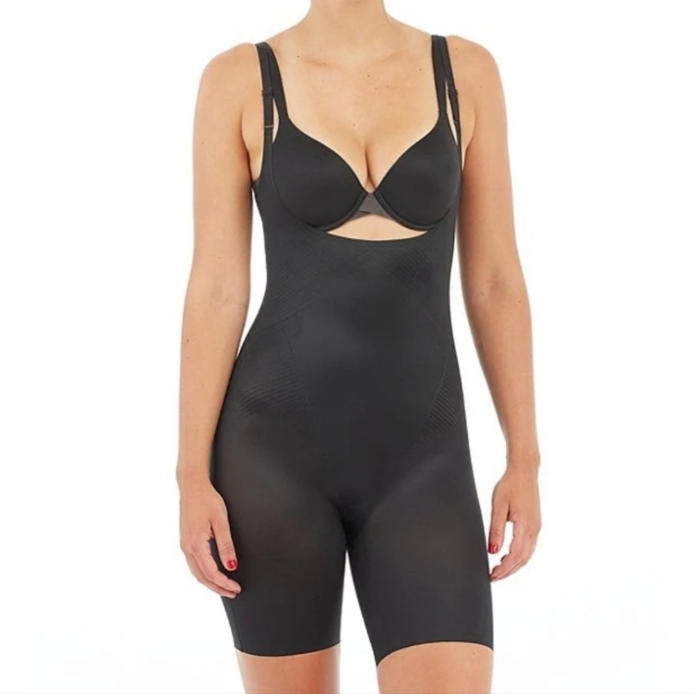 NWT Spanx Thinstincts 2.0 Open-Bust Mid-Thigh Bodysuit Shapewear in Black XL